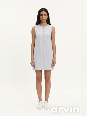 Equipment Striped Midi Dress in Blue and White